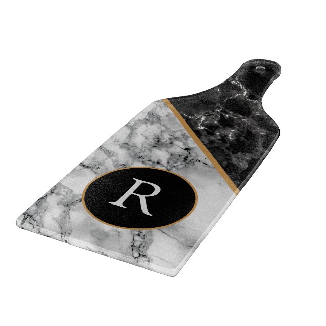 Planche À Découper Tableau de coupe personnalisé Marbre noir blanc (Coin)
