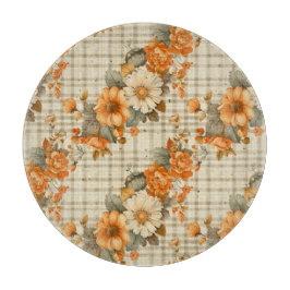 PLANCHE À DÉCOUPER TAN PLAID AVEC ORANGE AUTOMNE FLEURS
