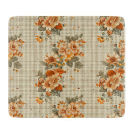 PLANCHE À DÉCOUPER TAN PLAID AVEC ORANGE AUTOMNE FLEURS