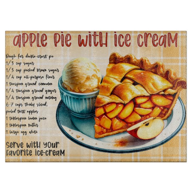Planche À Découper Tarte Pomme Avec Recette De Crème De Glace (Devant)