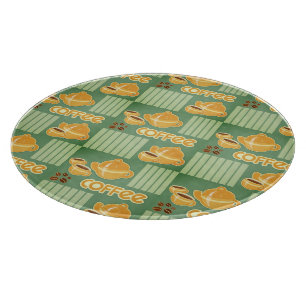 Planche À Découper Tasses de café, pot de café et grains de café