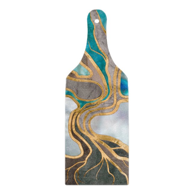 Planche À Découper Taupe et marbre turquoise Arbre de vie (Devant)
