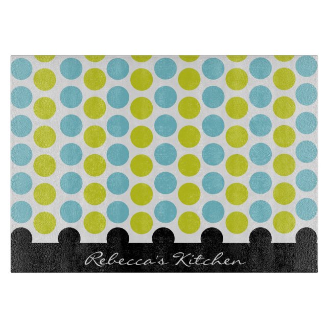 Planche À Découper Teal et pois de vert de chaux personnalisé (Devant)