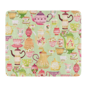 Planche À Découper Teapots et tasses vert