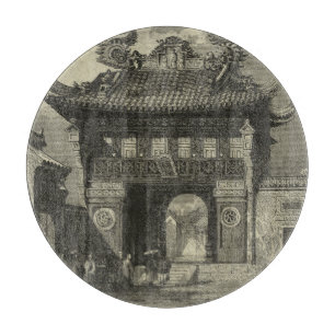 Planche À Découper Temple impérial asiatique en noir et blanc
