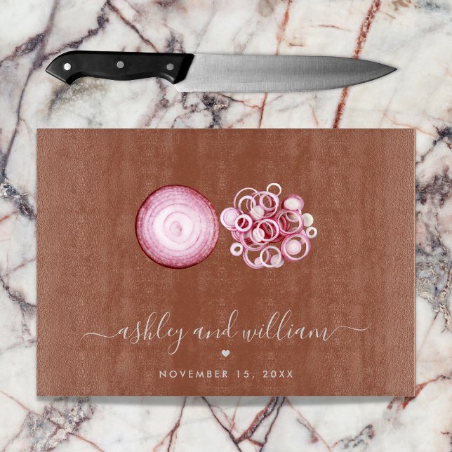 Planche À Découper Teracotta neutre Nom du couple Script établi (Créateur téléchargé)