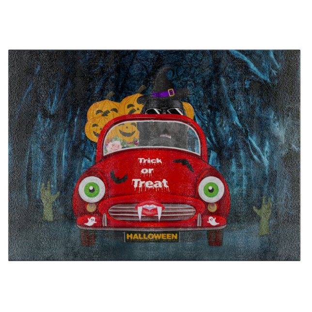 Planche À Découper Terre-Neuve Chien voiture effrayant Halloween (Devant)