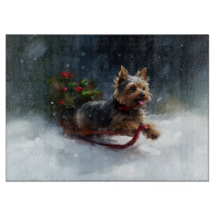 Planche À Découper Terrier du Yorkshire Noël neige hiver 