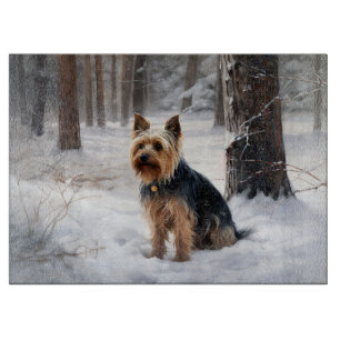 Planche À Découper Terrier Silky laisse tomber la neige de Noël