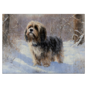 Planche À Découper Terrier Tibétain Laissons Il Neige Noël
