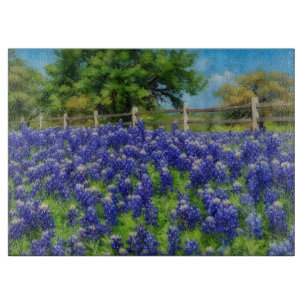 Planche À Découper Texas Bluebonnets Fleurs Bleues Art Verre