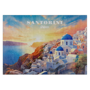 Planche À Découper Texte personnalisé Coucher de soleil Santorin Grèc