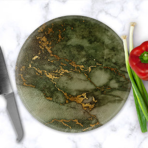 Planche À Découper Texture de marbre vert olive feuille d'or fausse