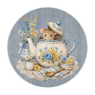 Planche À Découper Théière Fantaisiste Maison de Souris Cottagecore F