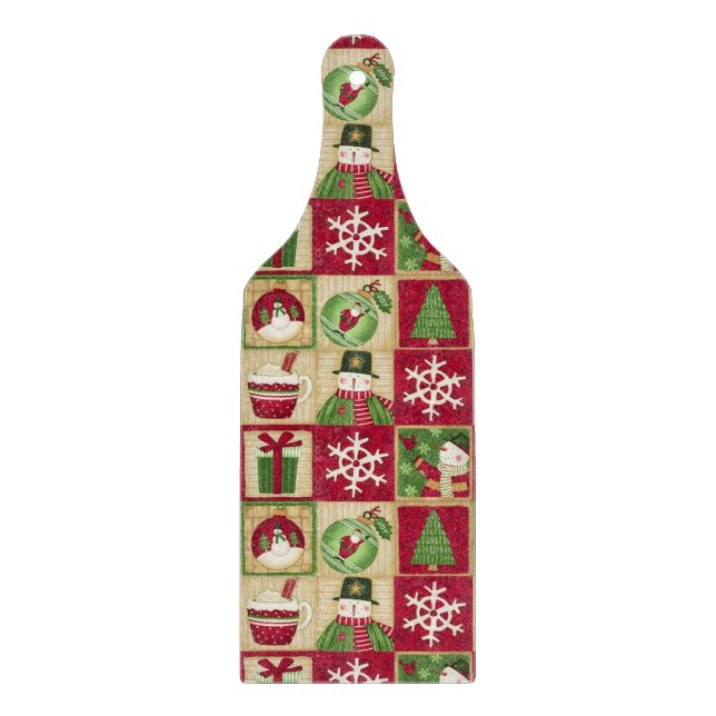 Planche À Découper Thème de Noël Snowman Snowflakes Red Green Gold (Devant)