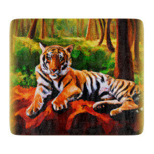 Planche À Découper "Tigre majestueux au repos dans la nature". Comman