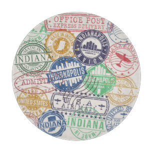 Planche À Découper Timbres d'Indianapolis : Sceau de voyage.