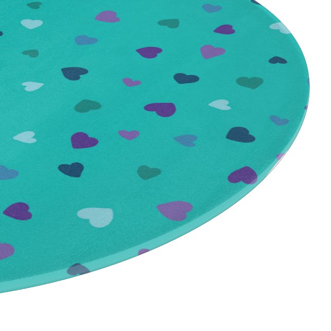 Planche À Découper Tiny Hearts, Purple, Teal, Blue on Turquoise (Coin)