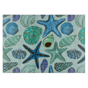 Planche À Découper Tons De Coquillages Bleus Et Motif D'Étoile
