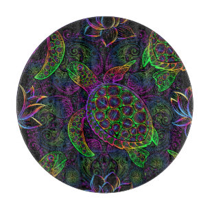 Planche À Découper Tortue de mer Boho : Motif psychédélique mandala