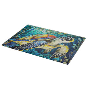 Planche À Découper Tortue marine en verre tendu