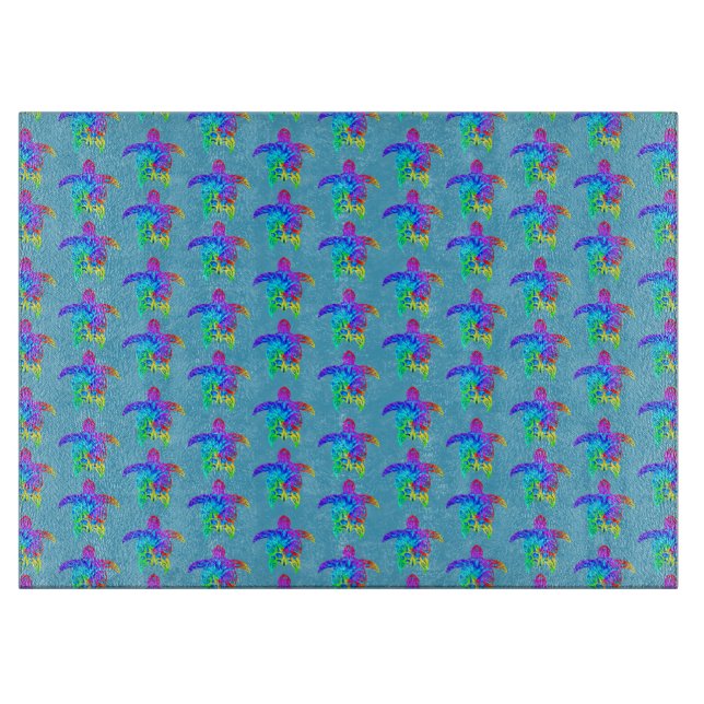 Planche À Découper Tortues tribales de l'île Ocean Blue Tie Dye (Devant)