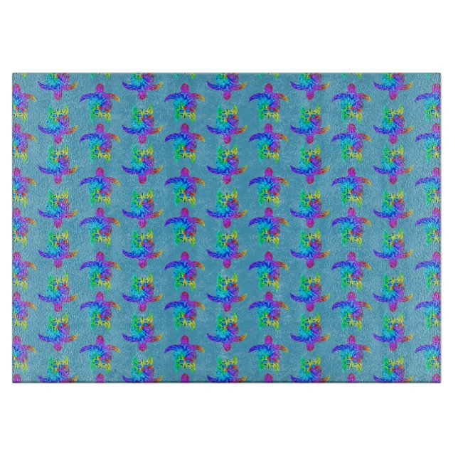 Planche À Découper Tortues tribales de l'île Ocean Blue Tie Dye (Devant)