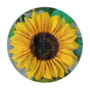Planche À Découper Tournesol avec plateau de coupe en verre d'abeille