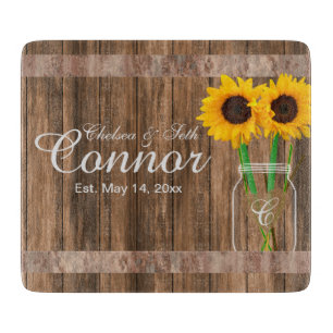 Planche À Découper Tournesol Mariage Grange bois Mason Jar