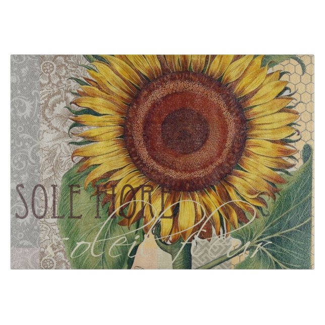 Planche À Découper Tournesol Vintage Damas Fleur Art (Devant)