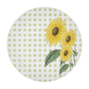 Planche À Découper Tournesols Taches Vert Clair sur Fond Blanc Person