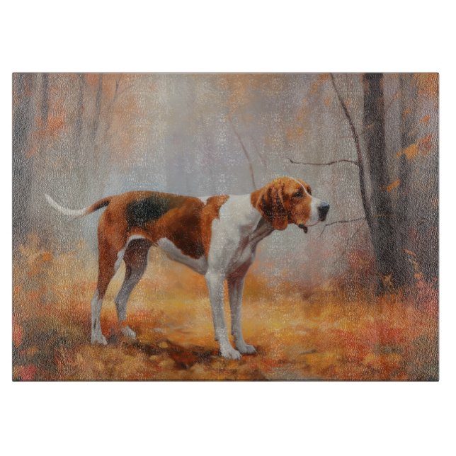 Planche À Découper Treeing Walker Coonhound dans les feuilles d'autom (Devant)