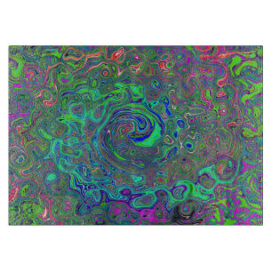 Planche À Découper Trippy Chartreuse et Blue Retro Liquid Swirl