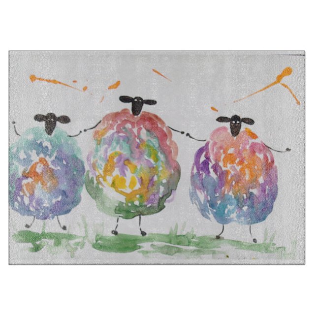 Planche À Découper Trois moutons colorés de danse (Devant)