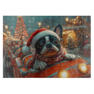 Planche À Découper Trottinette de chien Boston Terrier Noël