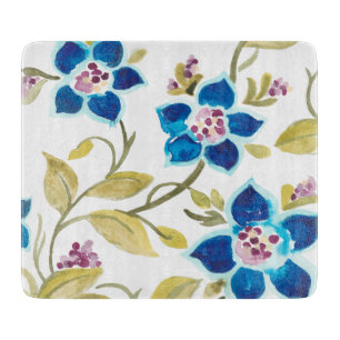 Planche À Découper Tuiles florales d'abbaye - fleurs bleues