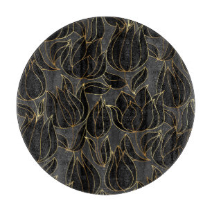 Planche À Découper Tulipes d'or noir : modèle floral de luxe