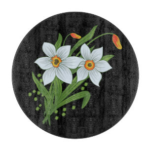 Planche À Découper Tulipes et jonquilles Fleurs Fond noir