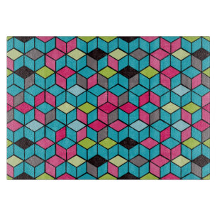 Planche À Découper Turqouise et Motif de Cube rose
