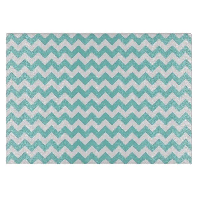 Planche À Découper Turquoise Aqua White Chevron Zig Zag (Devant)