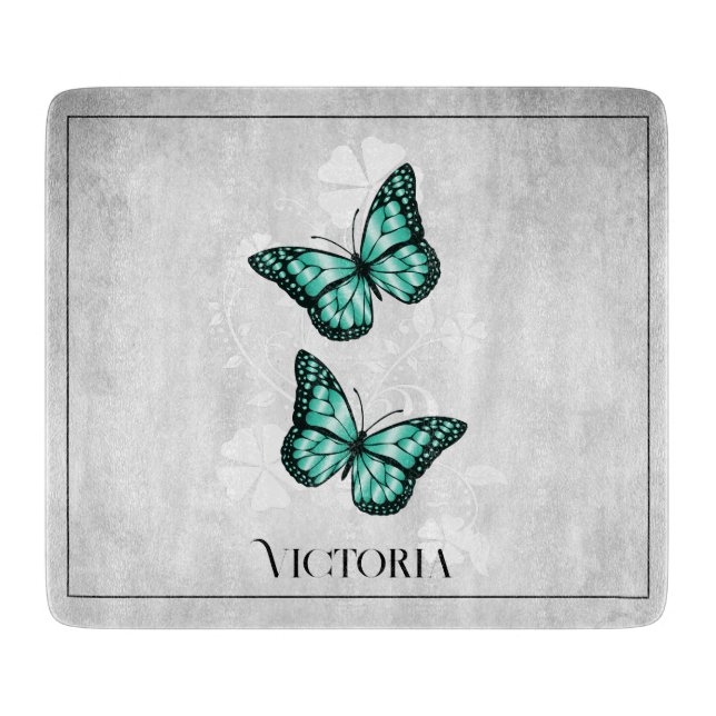 Planche À Découper Turquoise Butterfly Floral Personnalisé (Devant)