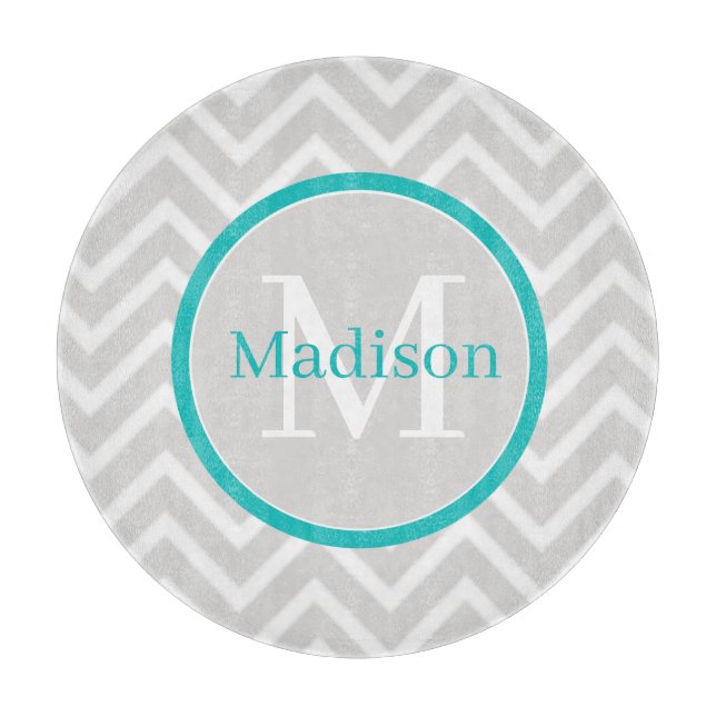 Planche À Découper Turquoise Chevron Monogram Cutboard (Devant)
