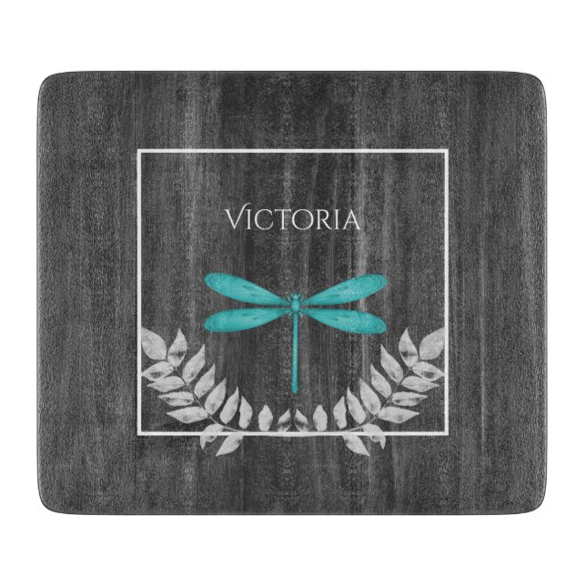 Planche À Découper Turquoise Dragonfly Rustic Personnalisé Coupe Boar (Devant)