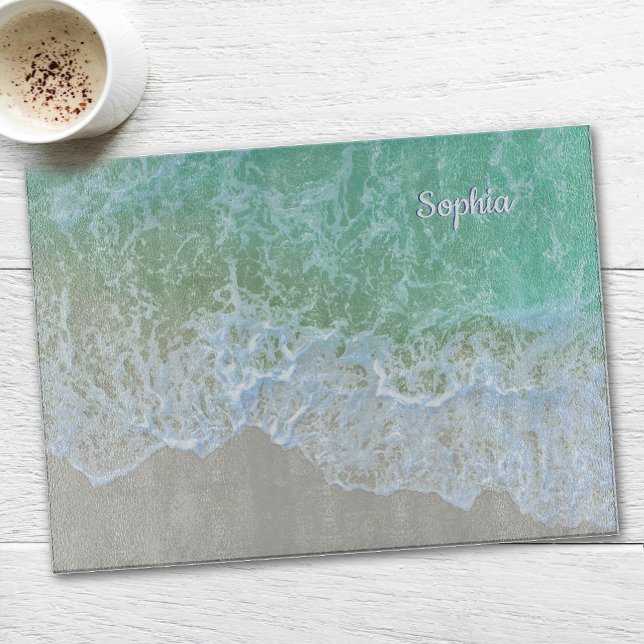 Planche À Découper Turquoise Ocean Wave, Personalize Nom ou Monogram (Créateur téléchargé)
