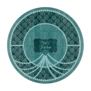 Planche À Découper Turquoise Pearl Damask-Round Glass Cutboard
