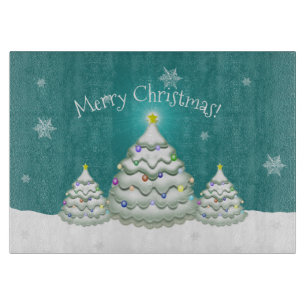 Planche À Découper Turquoise Snowy Christmas Tree Cutting Board