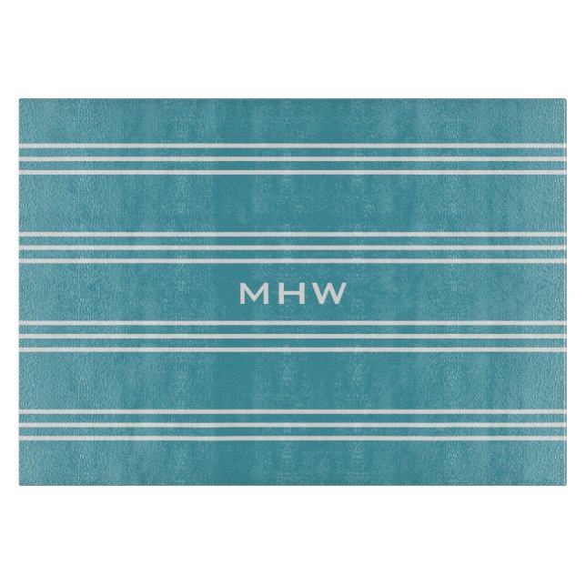 Planche À Découper Turquoise Stripes monogrammes personnalisés planch (Devant)