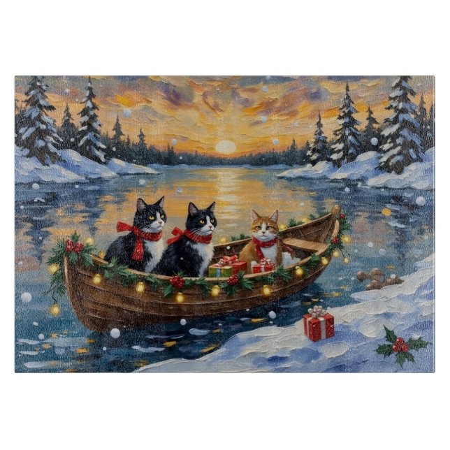 Planche À Découper Tuxedo Cat Christmas Boat Holiday (Devant)