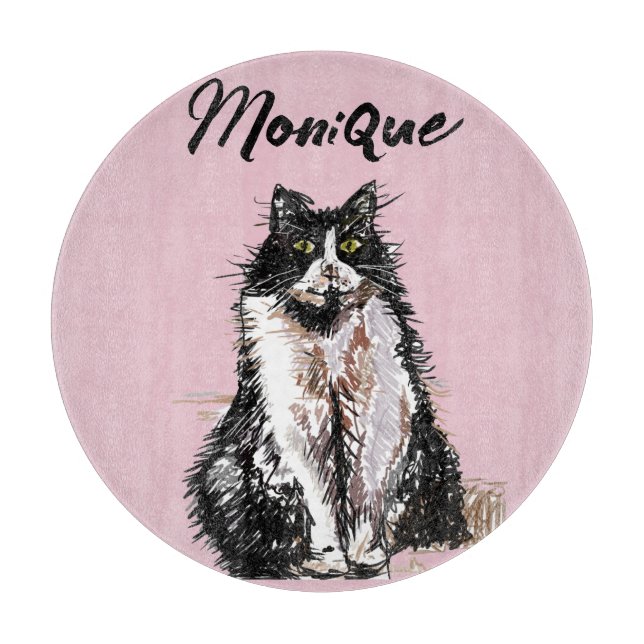 Planche À Découper Tuxedo Chat Cute Chats Noir Blanc Pastel Rose (Devant)
