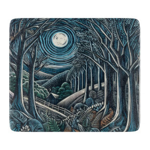 Planche À Découper Un joli linoprint de bois la nuit.